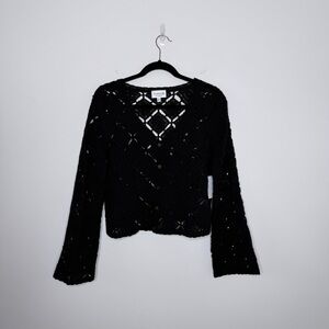 BOBEAU BUTTON FRONT DIAMOND CROCHET CARDIGAN FLARE SLEEVE FAIRY WHIMSYGOTH NWT